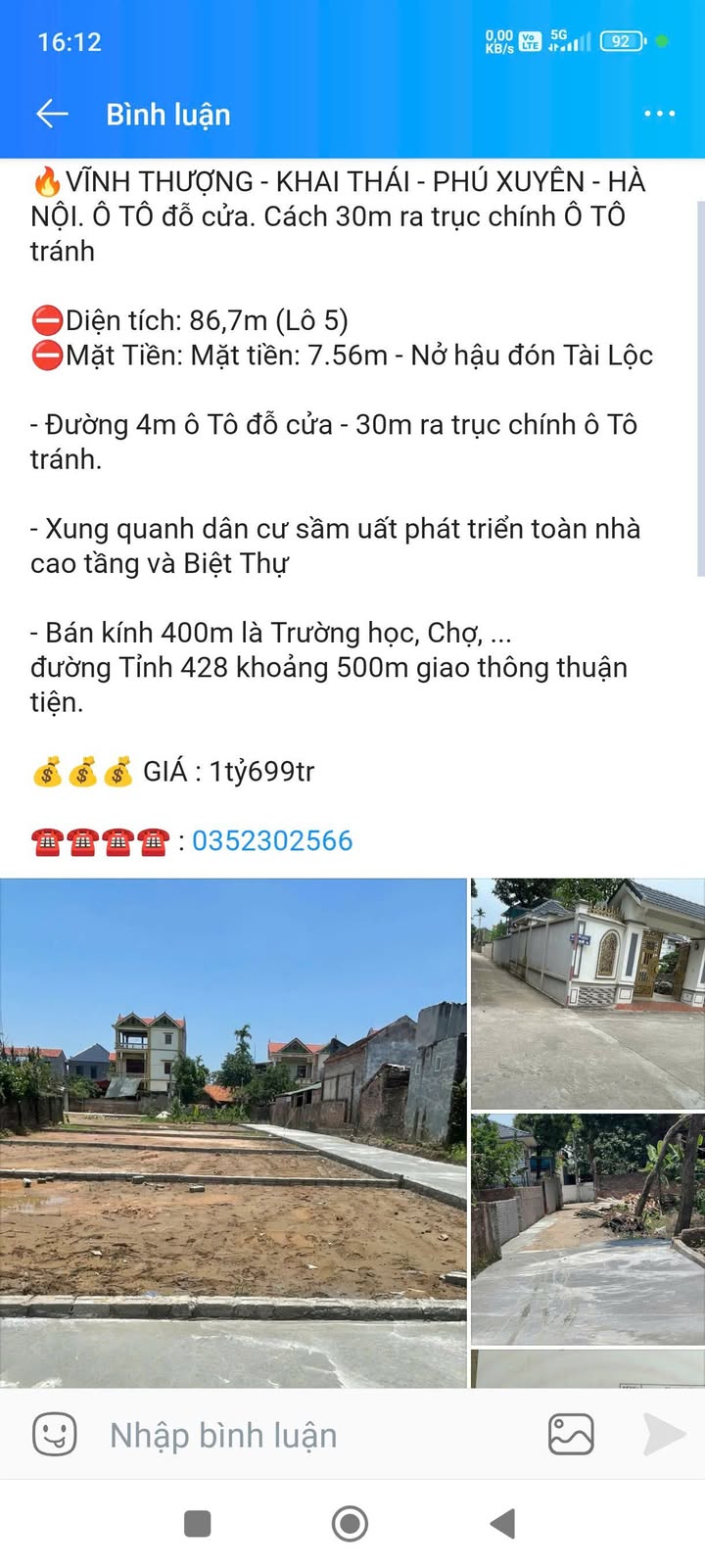 Đất nền Khai Thái Phú Xuyên 86m² giá 1.699 tỷ - Ô tô đỗ cửa, nở hậu đón tài lộc!