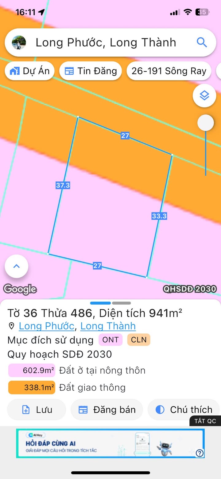 Đất nền Long Phước, Long Thành 313m² giá 3 tỷ - Vị trí đắc địa gần sân bay Long Thành!