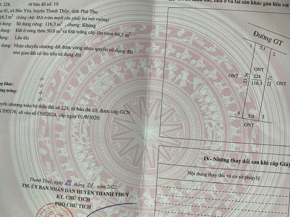 Đất nền Bảo Yên, Thanh Thủy 116,3m² - Sẵn sàng phát triển homestay!