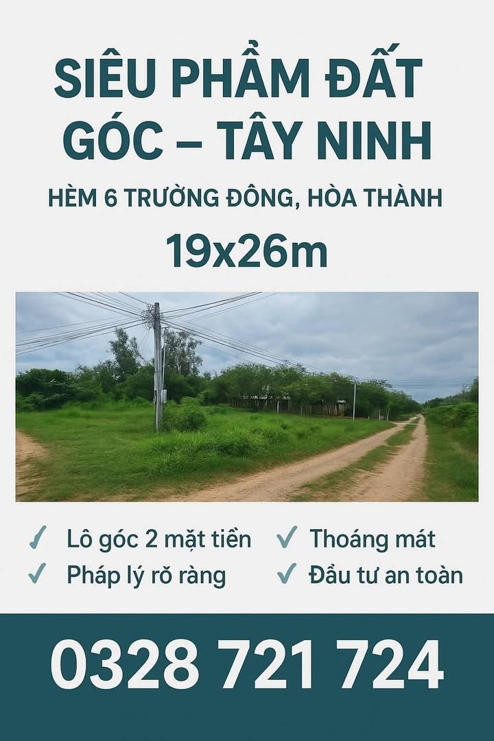 Đất nền Hẻm 6, Trường Đông – Tây Ninh 494m² – Đầu tư sinh lời bền vững!