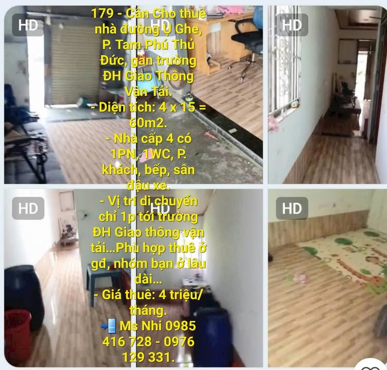 Nhà cho thuê đường Ụ Ghe, Thủ Đức 60m² - Gần ĐH Giao Thông Vận Tải!