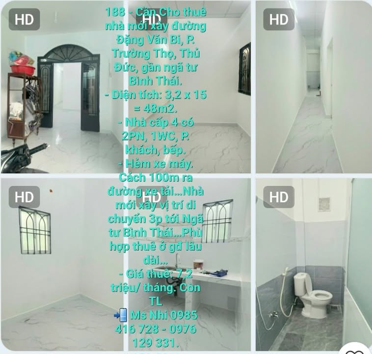 Nhà cho thuê đường Đặng Văn Bi, Thủ Đức 48m² - Nhà mới xây, giá tốt!