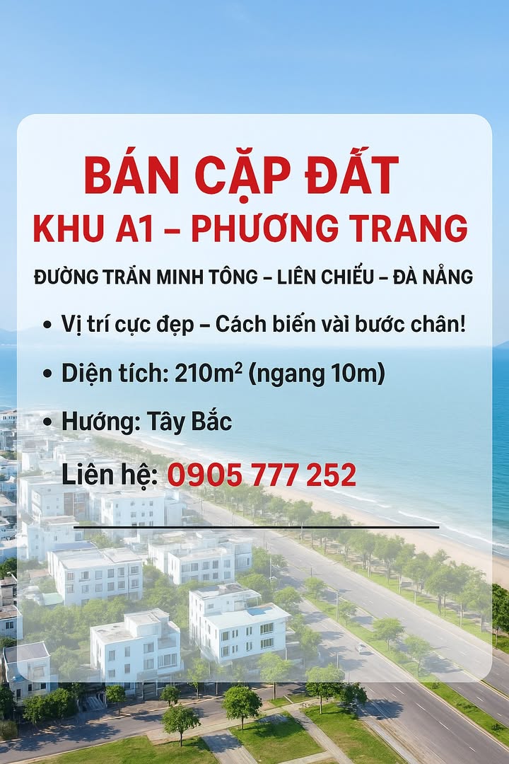 Cặp đất Khu A1 Phương Trang Liên Chiểu 210m² giá 14.2 tỷ - Tiềm năng sinh lời cao!