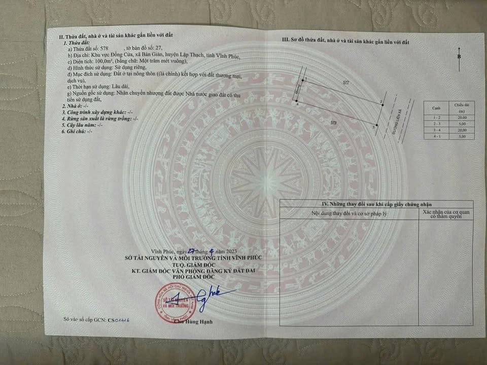 Đất thổ cư Bàn Giản Lập Thạch Vĩnh Phúc 100m² giá 700 triệu - Đường ô tô tránh nhau