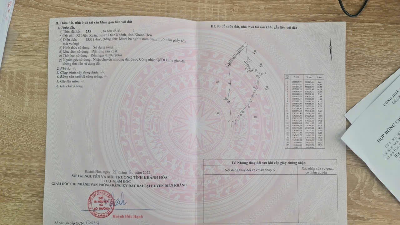 Bán lô đất sản xuất xã Diên Xuân 13.518,4m² giá 2.2 tỷ - Đầu tư sinh lời cao!