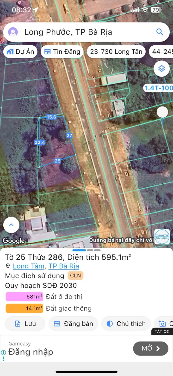 Đất mặt tiền Hương Lộ 2, Long Tâm, Bà Rịa 15650m² giá 18.8 tỷ - Cơ hội đầu tư tuyệt vời!