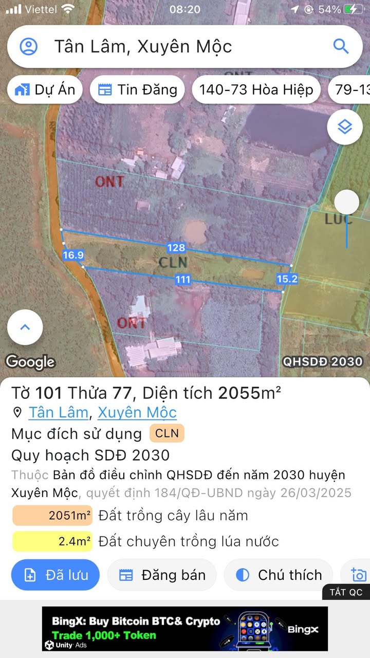 Đất nền Bàu Lâm, Xuyên Mộc 2055m² giá 1.3 tỷ - Cơ hội đầu tư tuyệt vời!