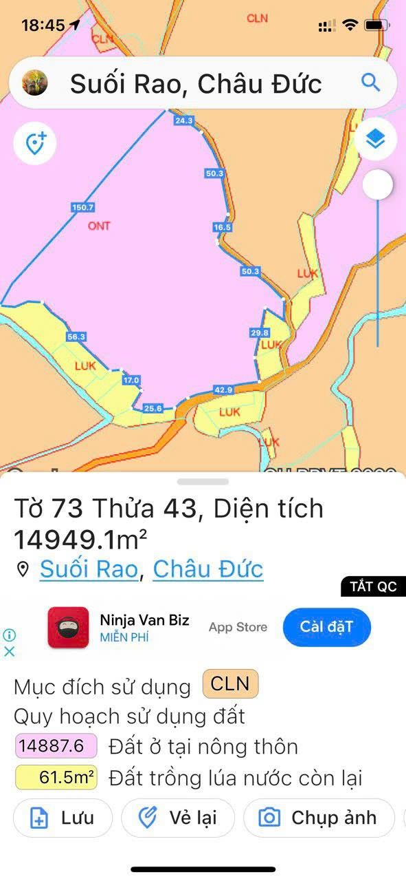 Đất nền 15,000m² Suối Rao, Châu Đức, Bà Rịa - Vũng Tàu giá 9.5 tỷ - Cơ hội đầu tư tuyệt vời!