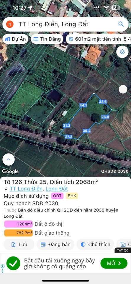 Đất mặt tiền QL55 Long Điền 2068m² giá 15 tỷ - Cơ hội đầu tư sinh lời cao!