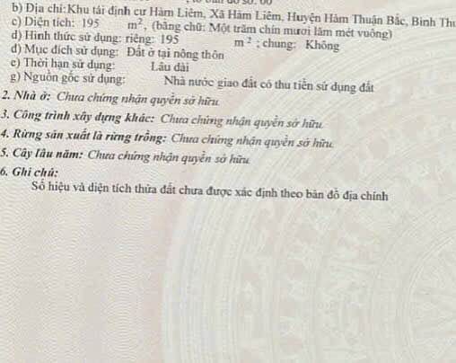 Đất nền Khu Tái Định Cư Hàm Liêm, Phan Thiết 195m² giá 2 tỷ - Đầu tư sinh lời nhanh!
