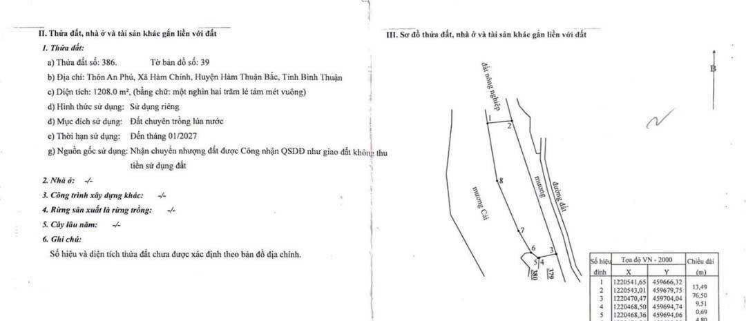Đất nông nghiệp 1200m² tại Thôn An Phú, Hàm Chính - Giá chỉ 550 triệu!
