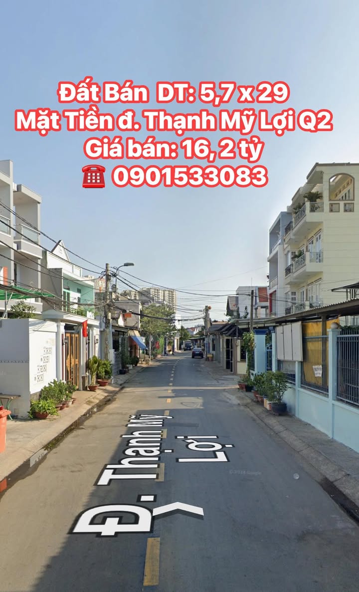 Đất mặt tiền đường Thạnh Mỹ Lợi, Quận 2, 170m² giá 16.2 tỷ - Cơ hội đầu tư sinh lời!