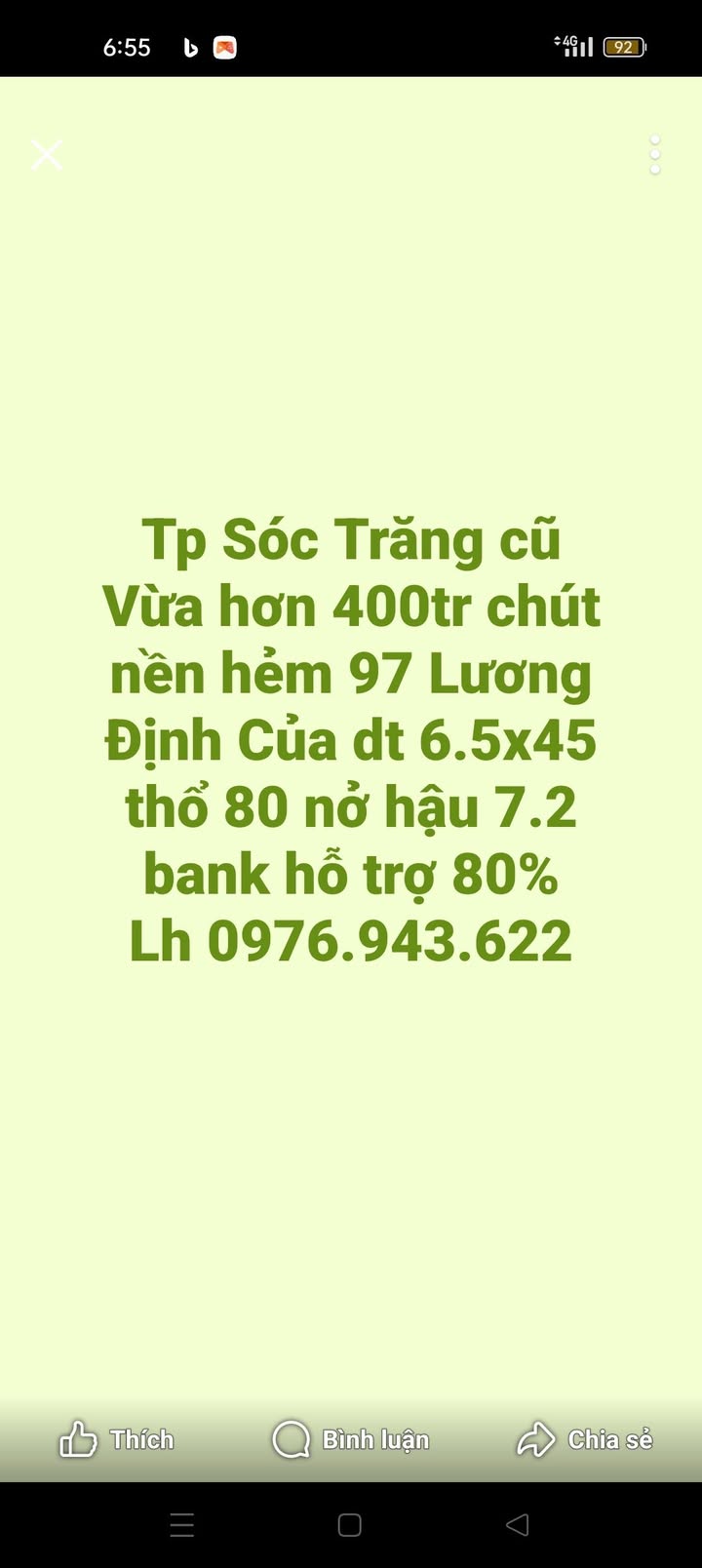 Đất nền Hẻm 97 Lương Định Của, Sóc Trăng 292m² giá 400 triệu - Cơ hội đầu tư hấp dẫn!