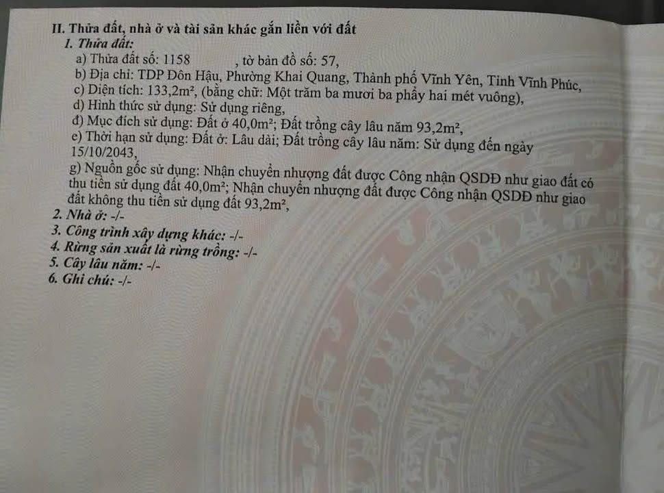 Đất nền 133m² Đôn Hậu - Khai Quang - Vĩnh Yên giá chỉ 2.8 tỷ - Đầu tư sinh lời ngay!