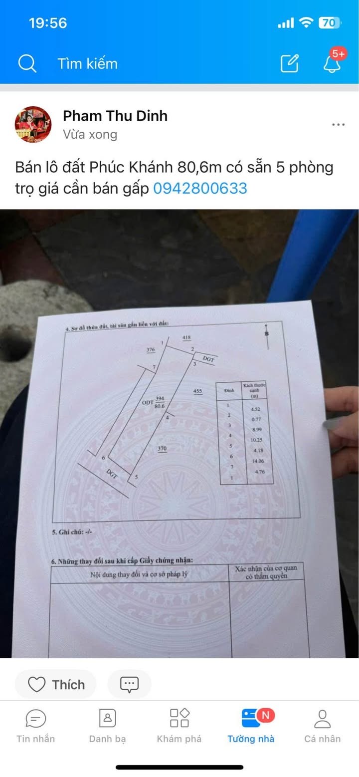 Đất nền Phúc Khánh, Thái Bình 80.6m² - Chính chủ cần bán gấp lô đất có 5 phòng trọ