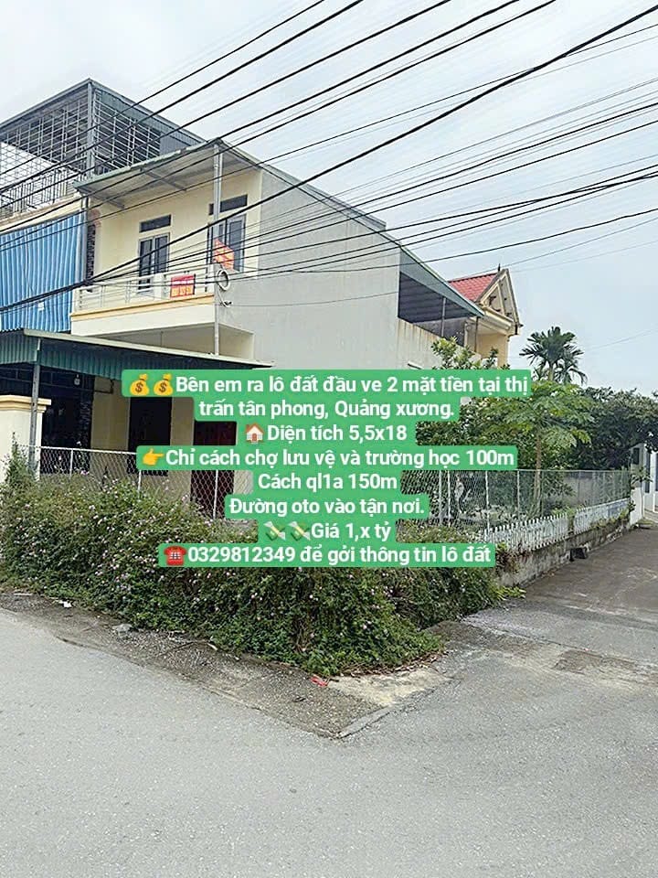 Đất nền 2 mặt tiền Tân Phong, Quảng Xương 99m² giá 1 tỷ - Đầu tư sinh lời ngay!