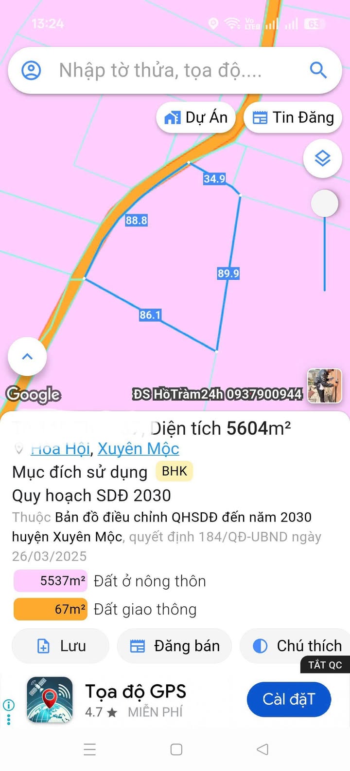 Đất nền Hòa Hội Xuyên Mộc 5600m² giá 1.26 tỷ - Sổ hồng đầy đủ!