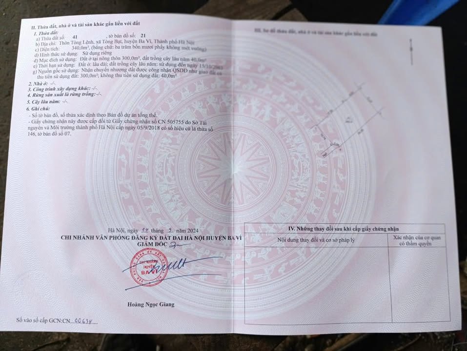 Đất thổ cư 340m² tại Tòng Bạt, Ba Vì chỉ 1 tỷ - Cơ hội vàng đầu tư!