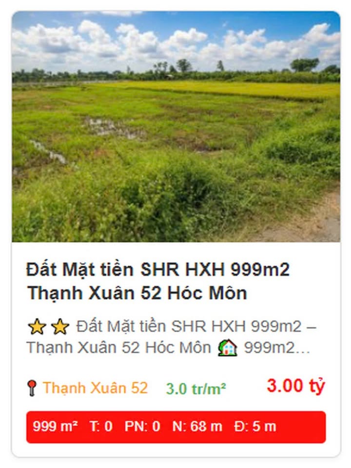 Đất Mặt Tiền SHR 999m² Thạnh Xuân Hóc Môn - Cơ hội đầu tư tuyệt vời!