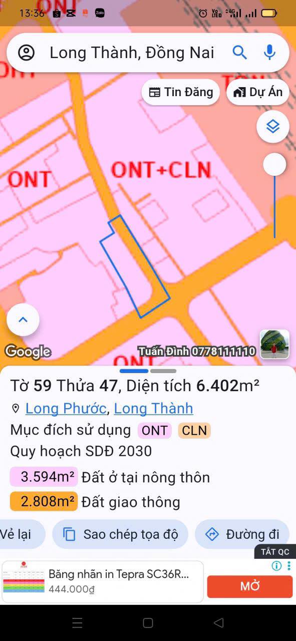 Đất nền xã Long Phước, Long Thành 6630m² giá 44 tỷ - Cơ hội đầu tư hấp dẫn!