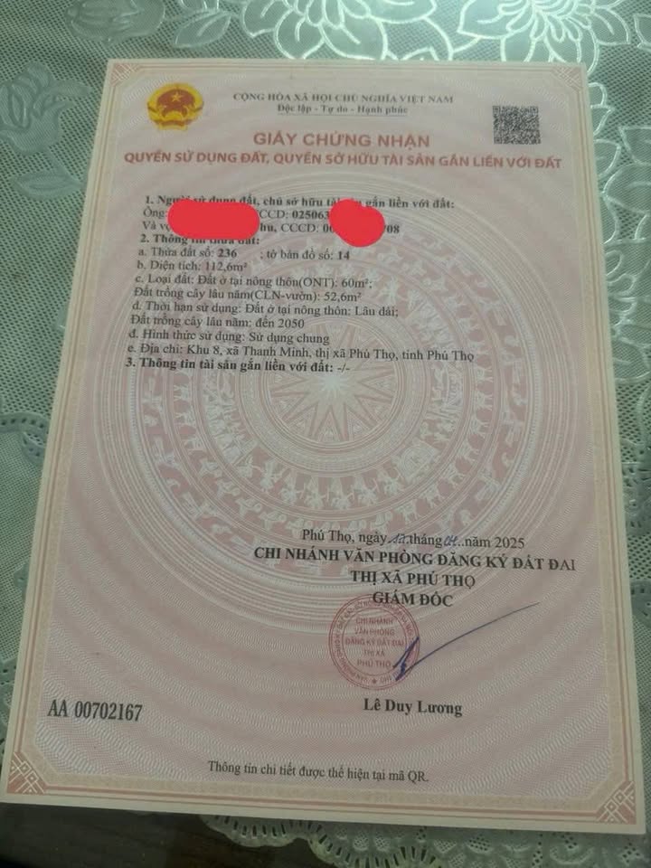 Đất thổ cư chính chủ Phường Âu Cơ, Thị xã Phú Thọ, 112m² - Vị trí đắc địa gần trường và chợ!