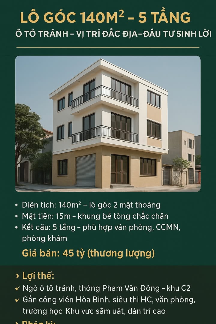 Lô góc Xuân Đỉnh 140m² giá 45 tỷ - Đầu tư sinh lời cực tốt!