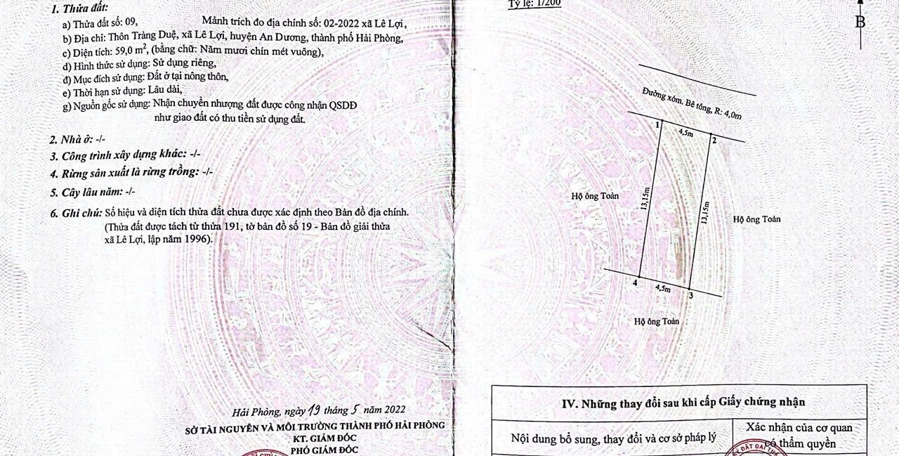Đất nền đường Lê Lợi, An Dương, 59m² giá chỉ 900 triệu - Cơ hội đầu tư tuyệt vời!