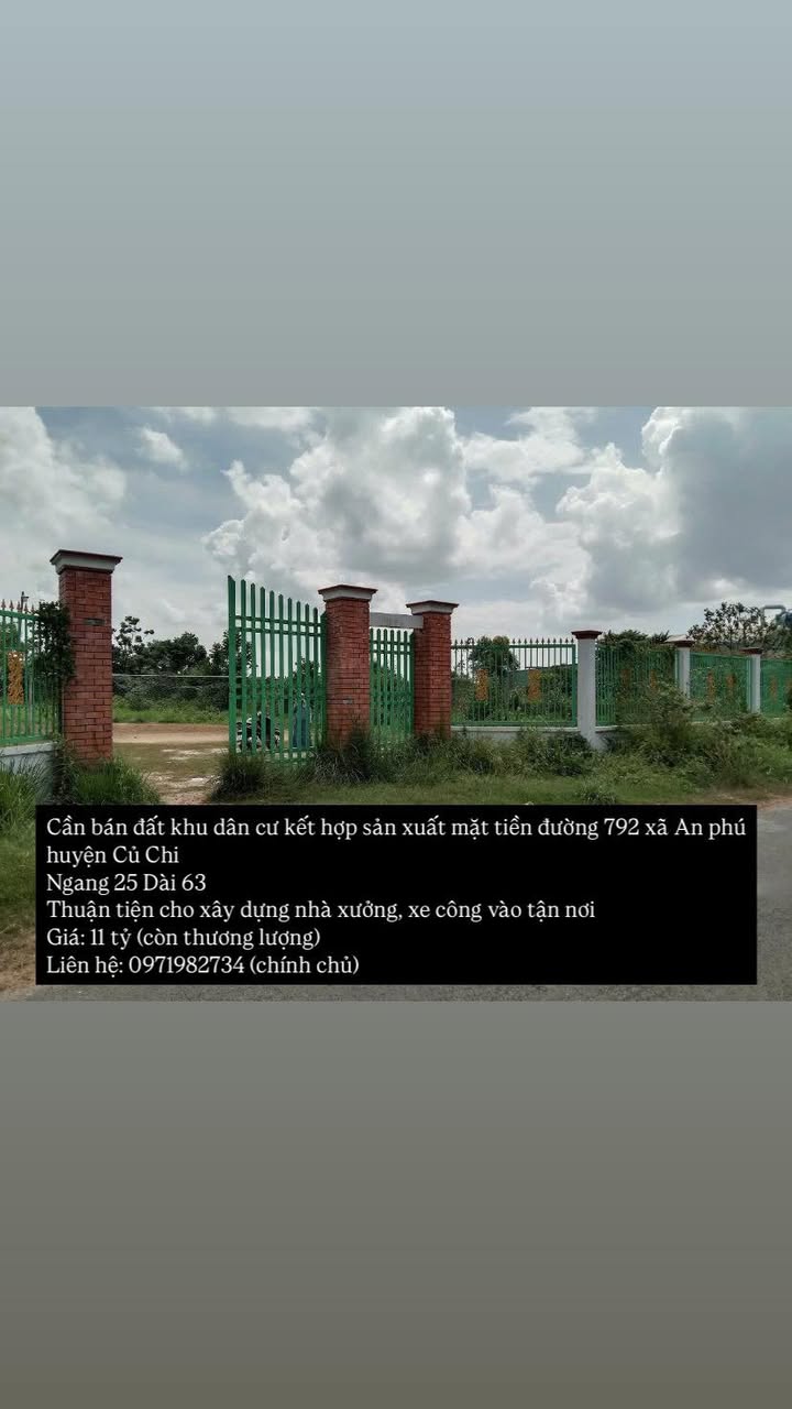 Đất mặt tiền đường 792, xã An Phú, Củ Chi 1575m² giá 11 tỷ - Đầu tư sinh lời cao!