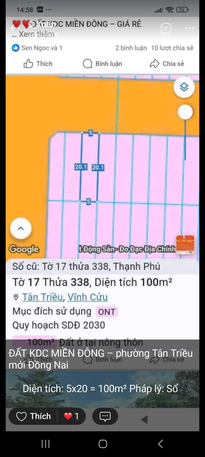 Đất nền KDC Miền Đông Tân Triều 100m² chỉ 1.55 tỷ - Cơ hội đầu tư hấp dẫn!