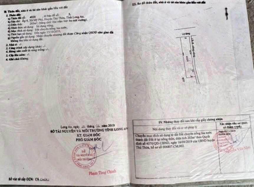 Đất thổ cư 210m² tại xã Mỹ Phú, Thủ Thừa, Long An - Giá chỉ 1.2 tỷ, thương lượng!