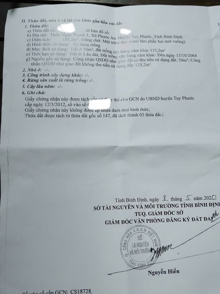 Nhà cấp 4 thôn Ngọc Thạnh 1, Tuy Phước 185m² giá 800 triệu - Dọn vào ở ngay!