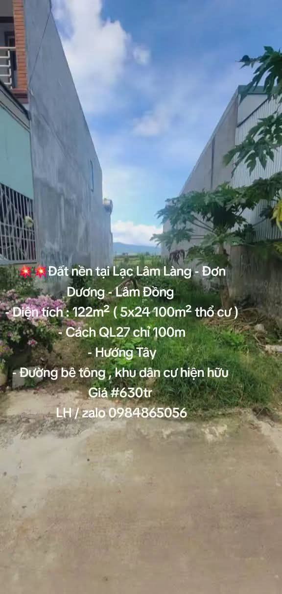 Đất nền Lạc Lâm Đơn Dương 122m² giá 630 triệu - Tiềm năng đầu tư cao!