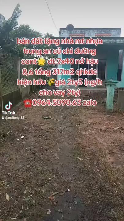 Đất nền mặt tiền nhựa 317m² xã Trung An, Củ Chi - Chỉ 2.5 tỷ!