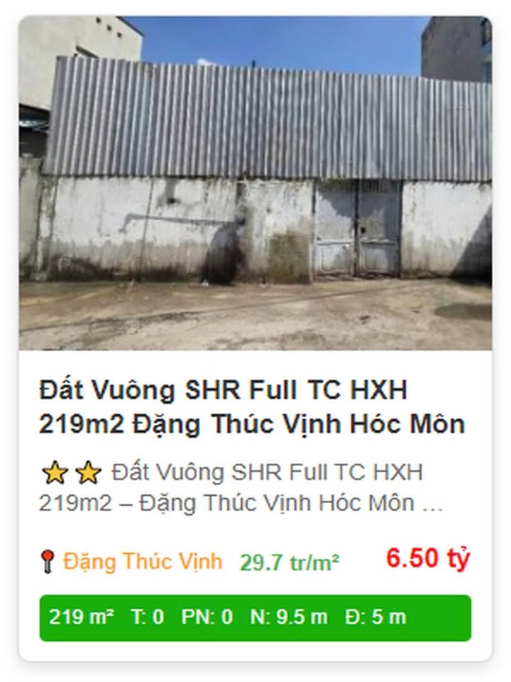 Đất nền Hóc Môn 219m² giá thỏa thuận - Sổ đỏ chính chủ, hạ tầng hoàn thiện!