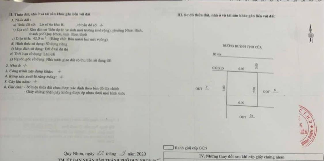 Đất mặt tiền đường Huỳnh Tịnh Của, Quy Nhơn 42m² giá 2 tỷ - Cơ hội đầu tư tuyệt vời!