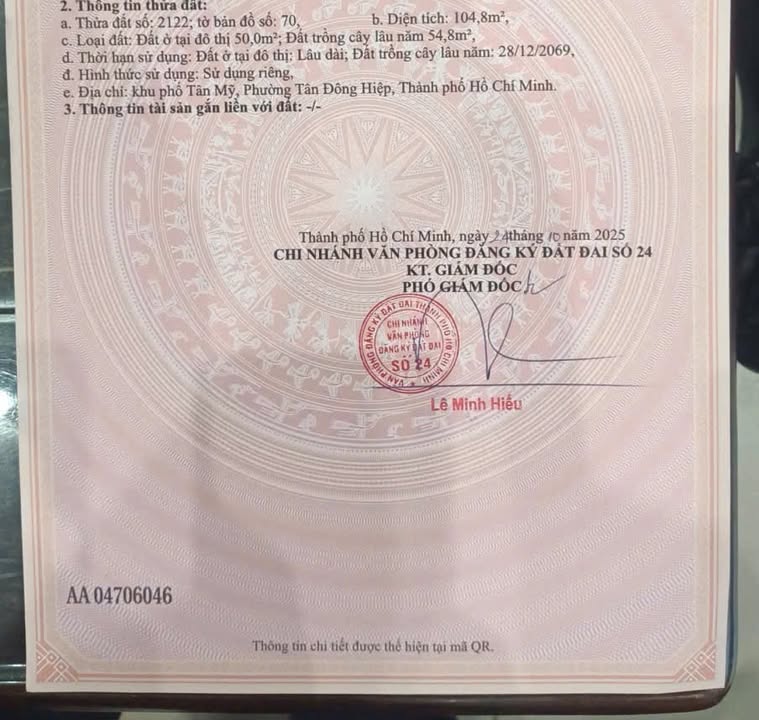 Đất nền Tân Đông Hiệp Dĩ An 104m² giá 2.5 tỷ - Sổ hồng chính chủ!