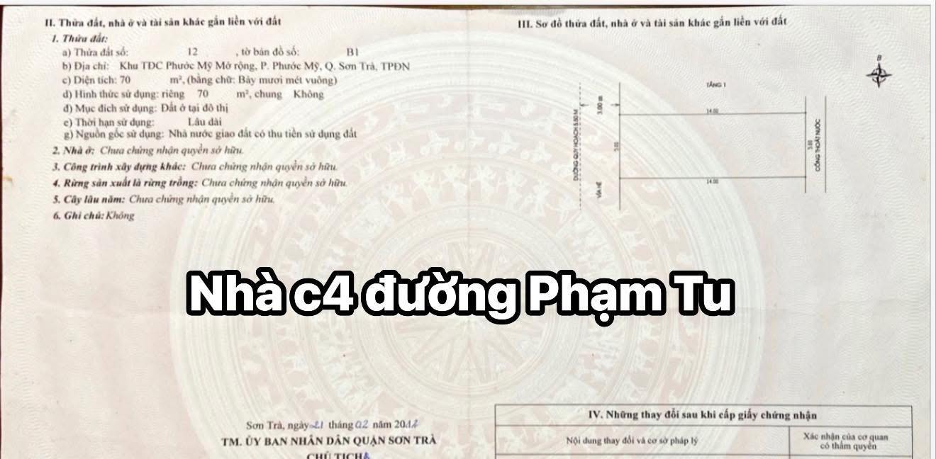 Đất tặng nhà cấp 4 mặt tiền Phạm Tu 70m² giá 12.2 tỷ - Vị trí vàng biển Mỹ Khê