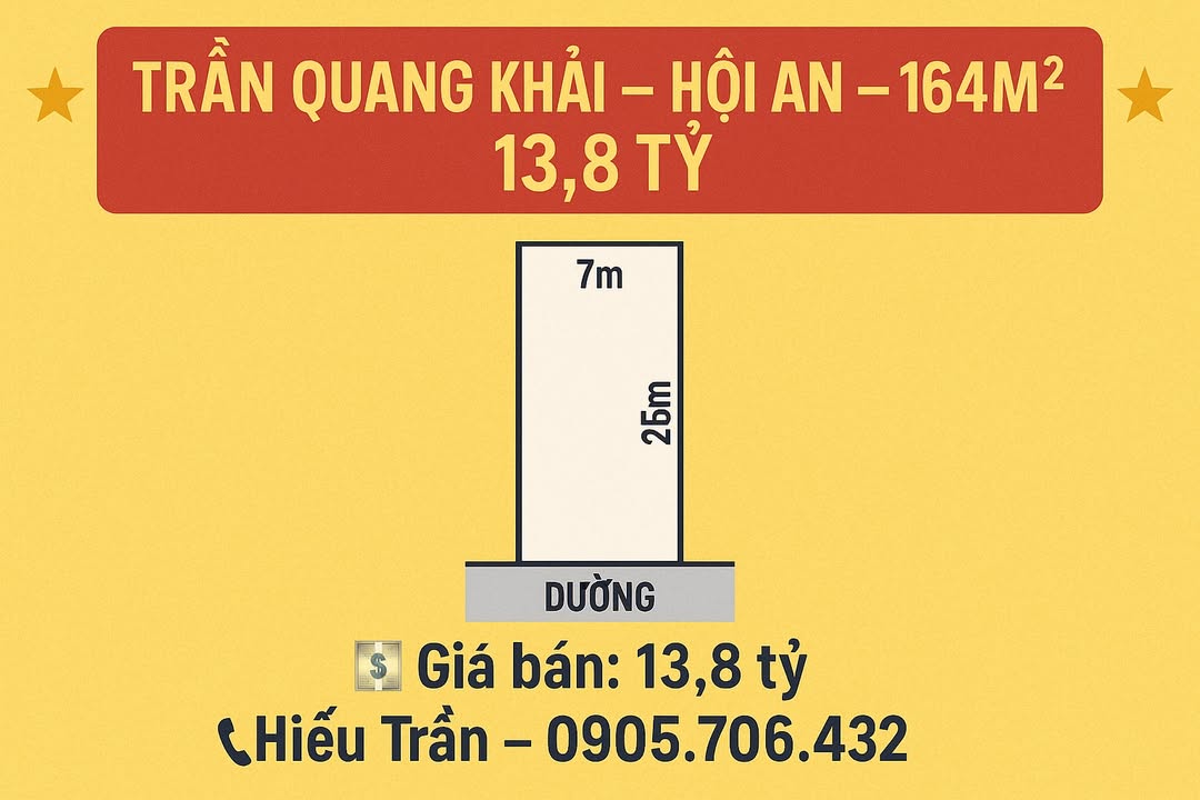 Đất đẹp Trần Quang Khải Hội An 164m² giá 13,8 tỷ - Tiềm năng đầu tư lớn!