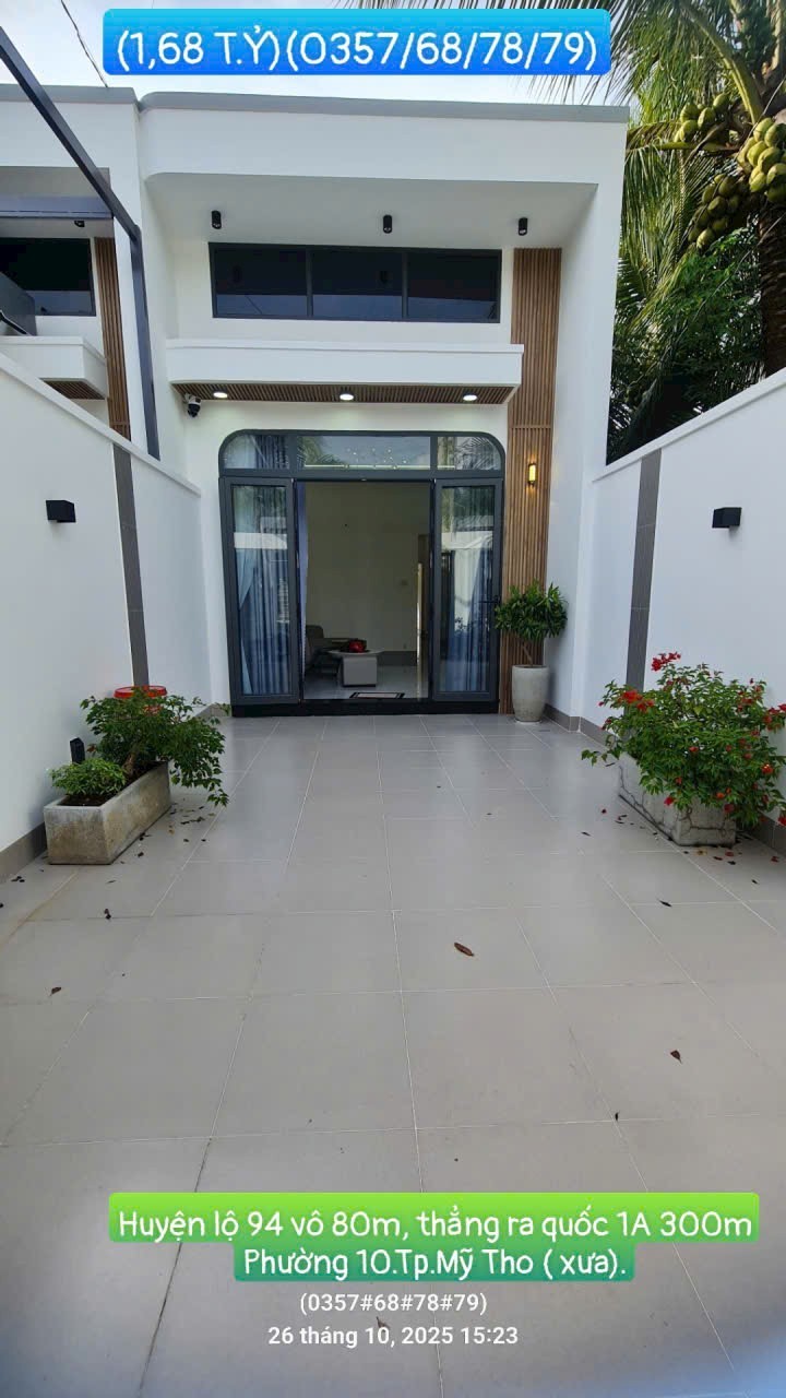 Nhà hoàn thiện tại Trung An, Mỹ Tho 100m² giá 1.68 tỷ - Thiết kế hiện đại, ô tô vào tận nhà!