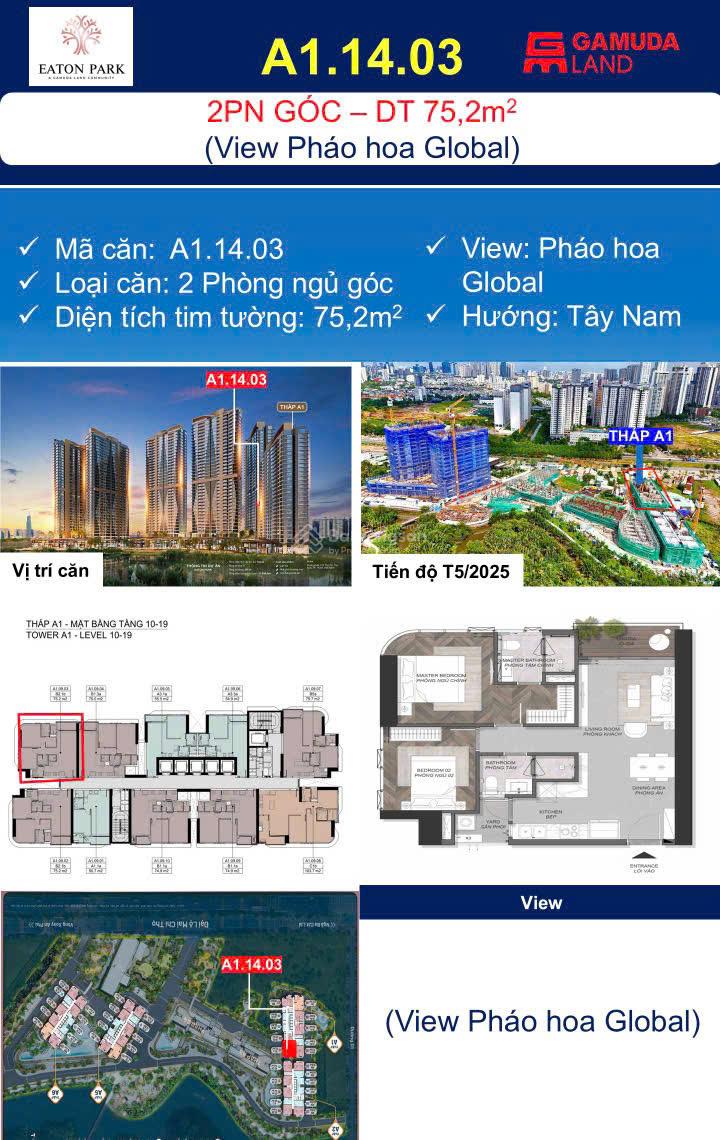 Căn hộ góc A1.14.03 tại Eaton Park 75.2m² giá 12 tỷ - Không thể bỏ lỡ!