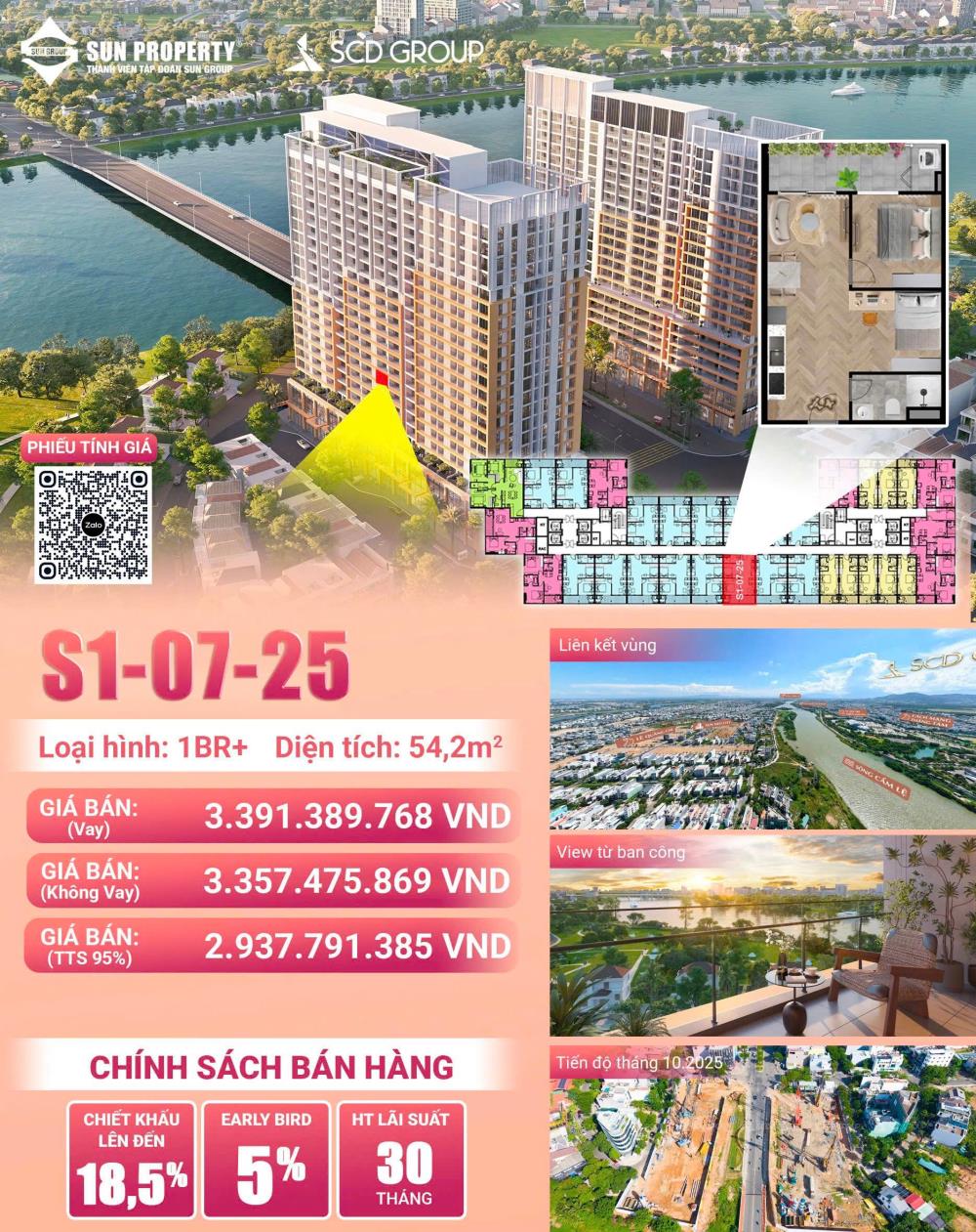 Căn hộ Sun Spana Tower Đà Nẵng 54,2m² giá 2,9 tỷ - View sông hiếm có!