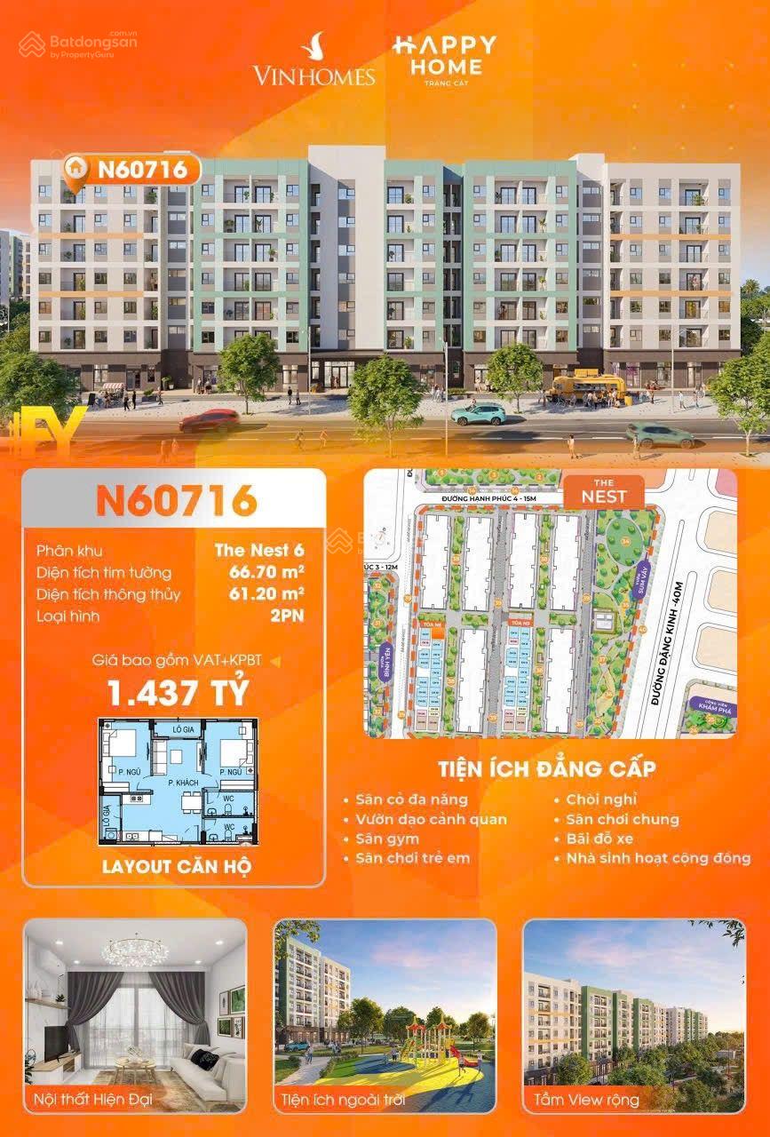 Căn hộ Happy Home Tràng Cát 66m² giá chỉ 1,4 tỷ - Sổ đỏ vĩnh viễn, chính chủ!