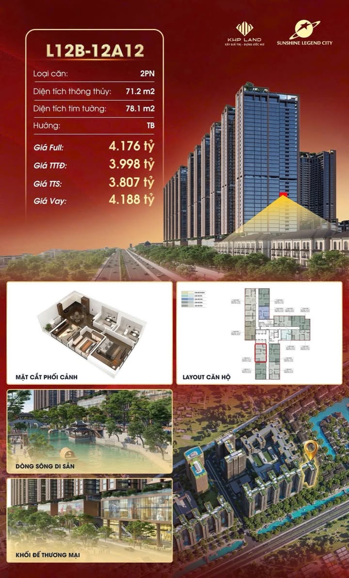 Căn hộ 2PN Sunshine Legend City Văn Giang 71.2m² giá 3.8 tỷ - View đẹp, tiện ích đầy đủ!