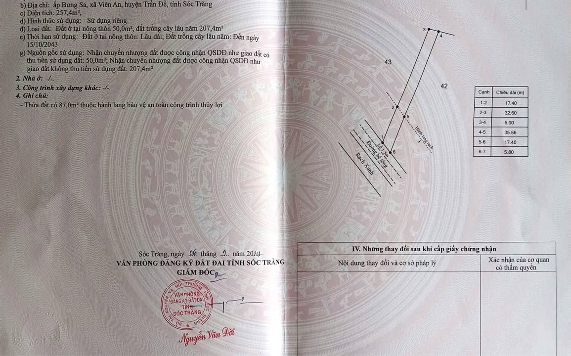 Đất nền ấp Bưng Sa, huyện Trần Đề, 50m² giá 280 triệu - Sổ hồng chính chủ.