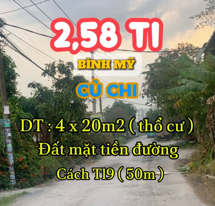 Đất nền Bình Mỹ Củ Chi 80m² giá 2.58 tỷ - Mặt tiền đường lớn, tiềm năng phát triển!