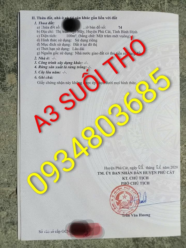 Đất nền Ngô Mây, Phù Cát 100m² giá 1.45 tỷ - Hàng hiếm đối diện công viên!