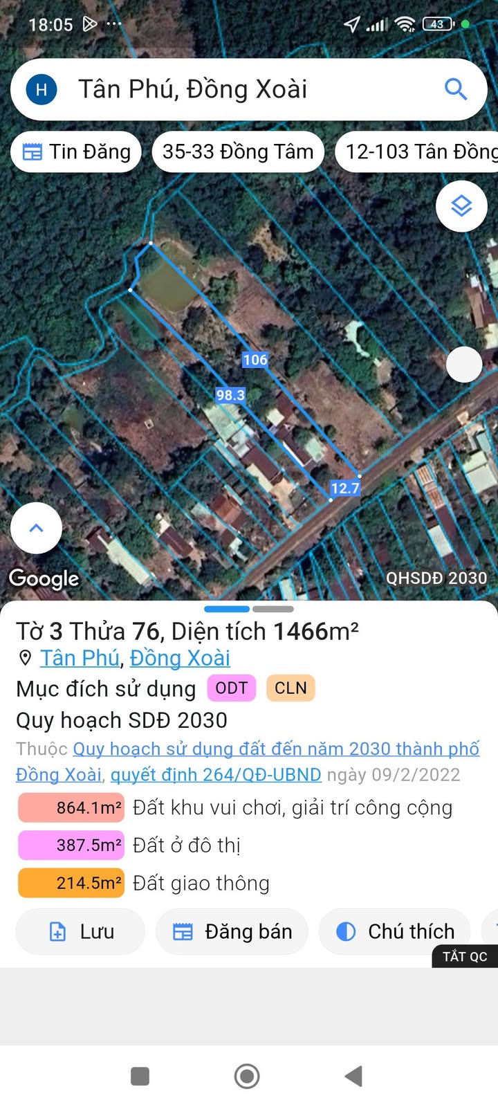 Đất nền phường Tân Phú Đồng Xoài 1400m² giá 1.3 tỷ - Đầu tư sinh lời ngay!