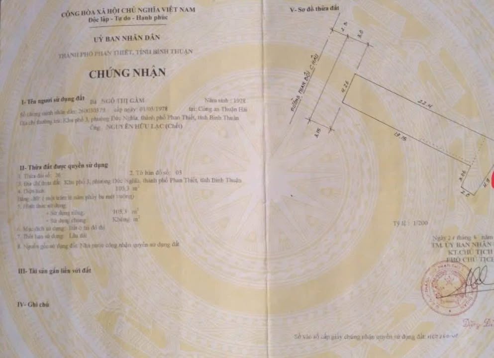 Bán đất thổ cư Phan Thiết 105m² giá 4 tỷ - Sổ đỏ chính chủ, vị trí đẹp!