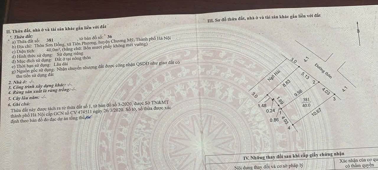 Lô đất chính chủ tại Tiên Phương - Chương Mỹ 40m² chỉ 2 tỷ - Đầu tư sinh lời ngay!