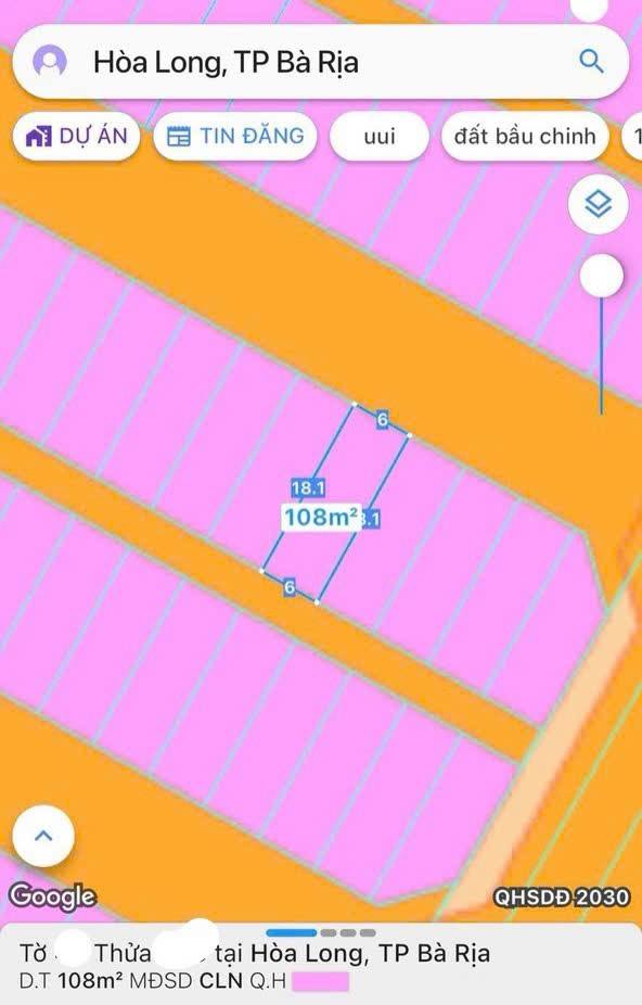 Đất nền Gò Cát 8 mở rộng, Hòa Long, 108m² giá chỉ 1.69 tỷ - Sổ riêng, ô tô vào tận nơi!